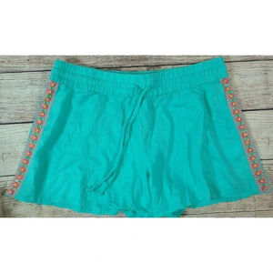 Vineyard Vines Women's Linen Embroidered Shorts Medium Teal Blue Beads Sequins